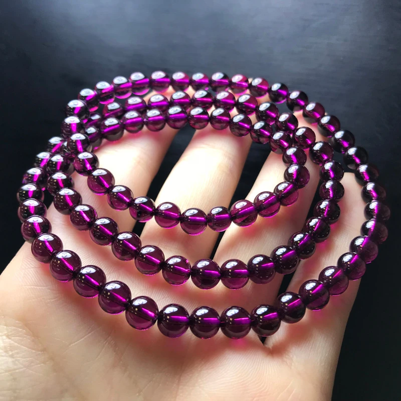 天然紫牙乌石榴石手链多圈三圈女款手链女玻璃体水晶手串紫玫红色