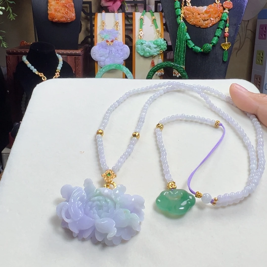 翡翠未镶嵌毛衣链春彩花花