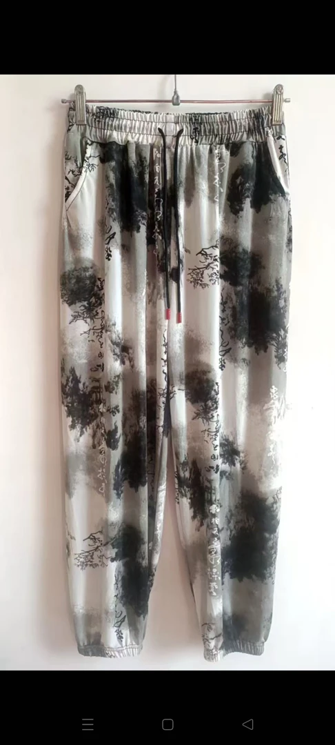 收口冰凉丝印花夏季知性风薄款微弹休闲裤灯笼裤速干休闲潮流