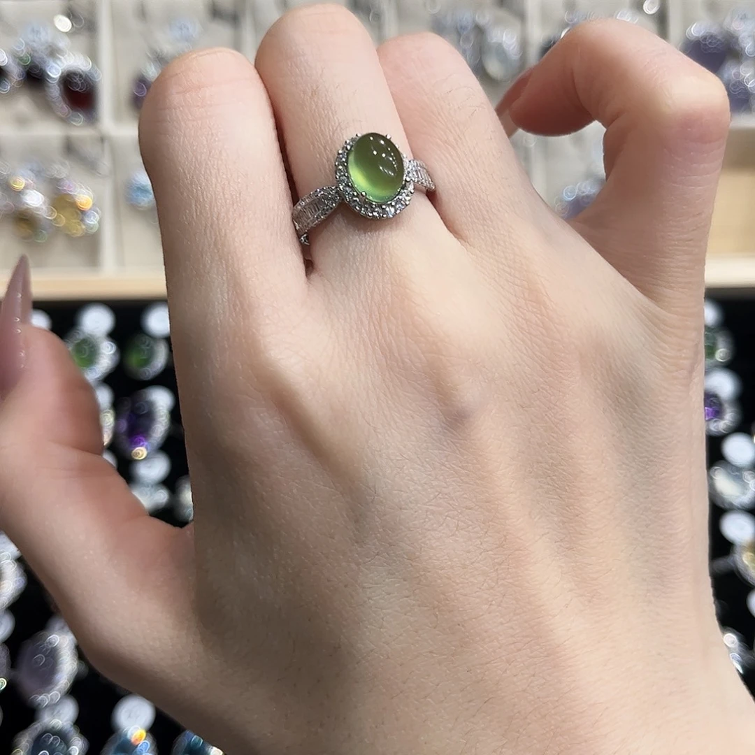 闹***啊蛇纹石玉银S925镶嵌戒指