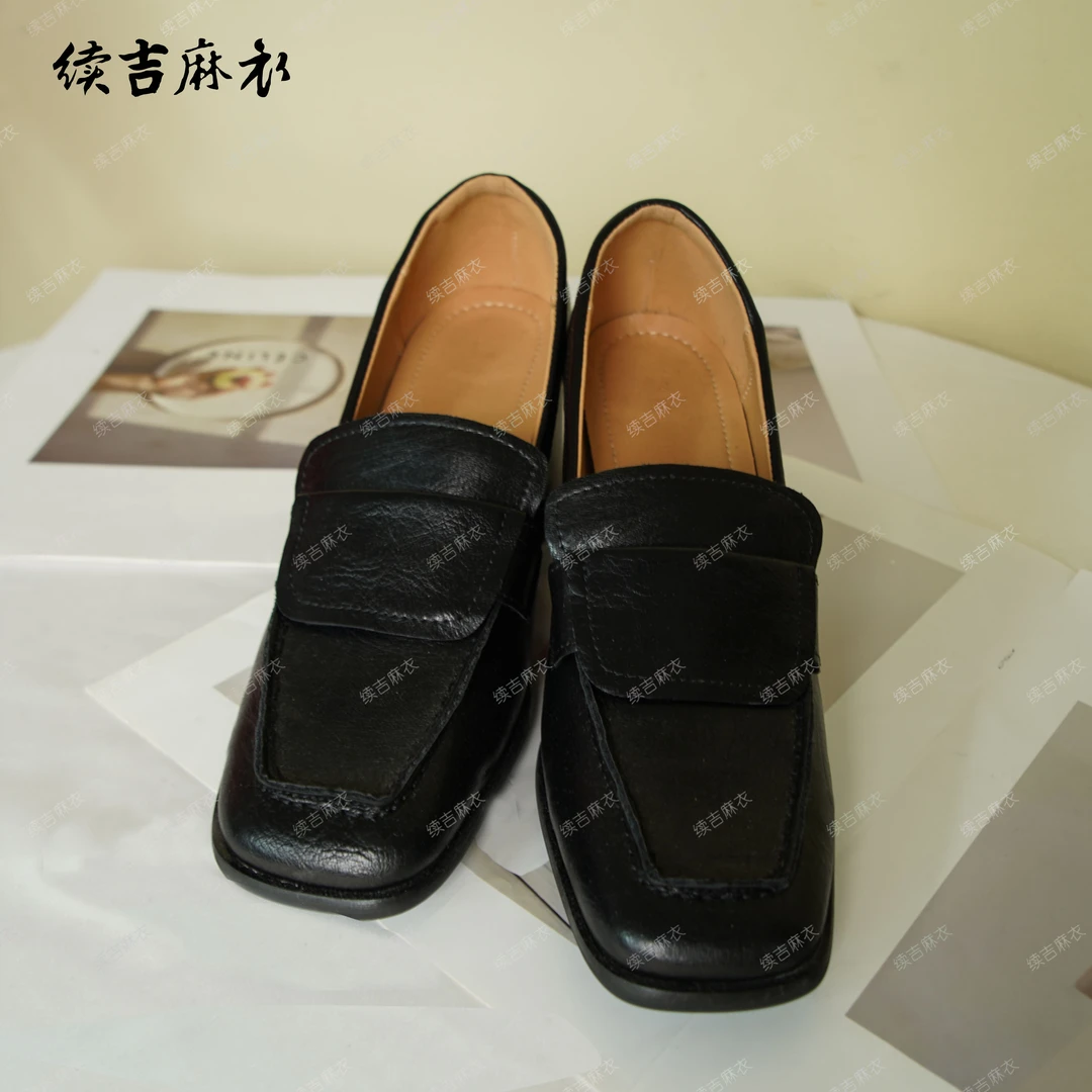 原创设计25-97舒适真皮经典方头高跟单鞋