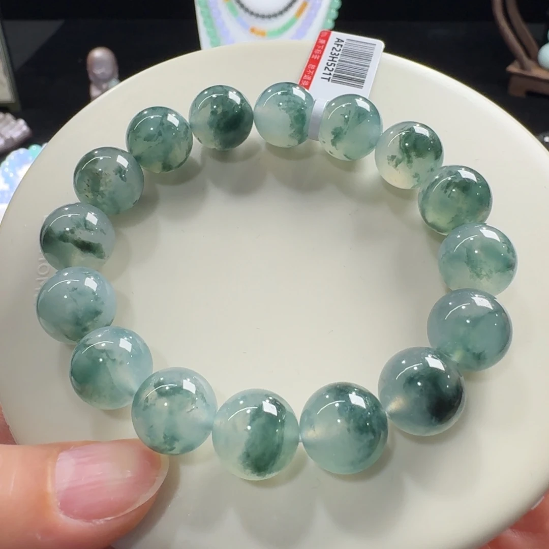 翡翠未镶嵌手链冰胶果冻水墨蓝花单圈1276mm