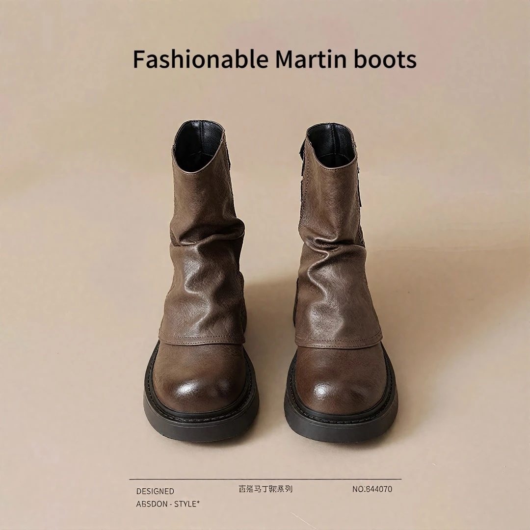 短靴秋冬季新款春秋厚底马丁靴女款真皮2025爆款网红秋季真皮平底