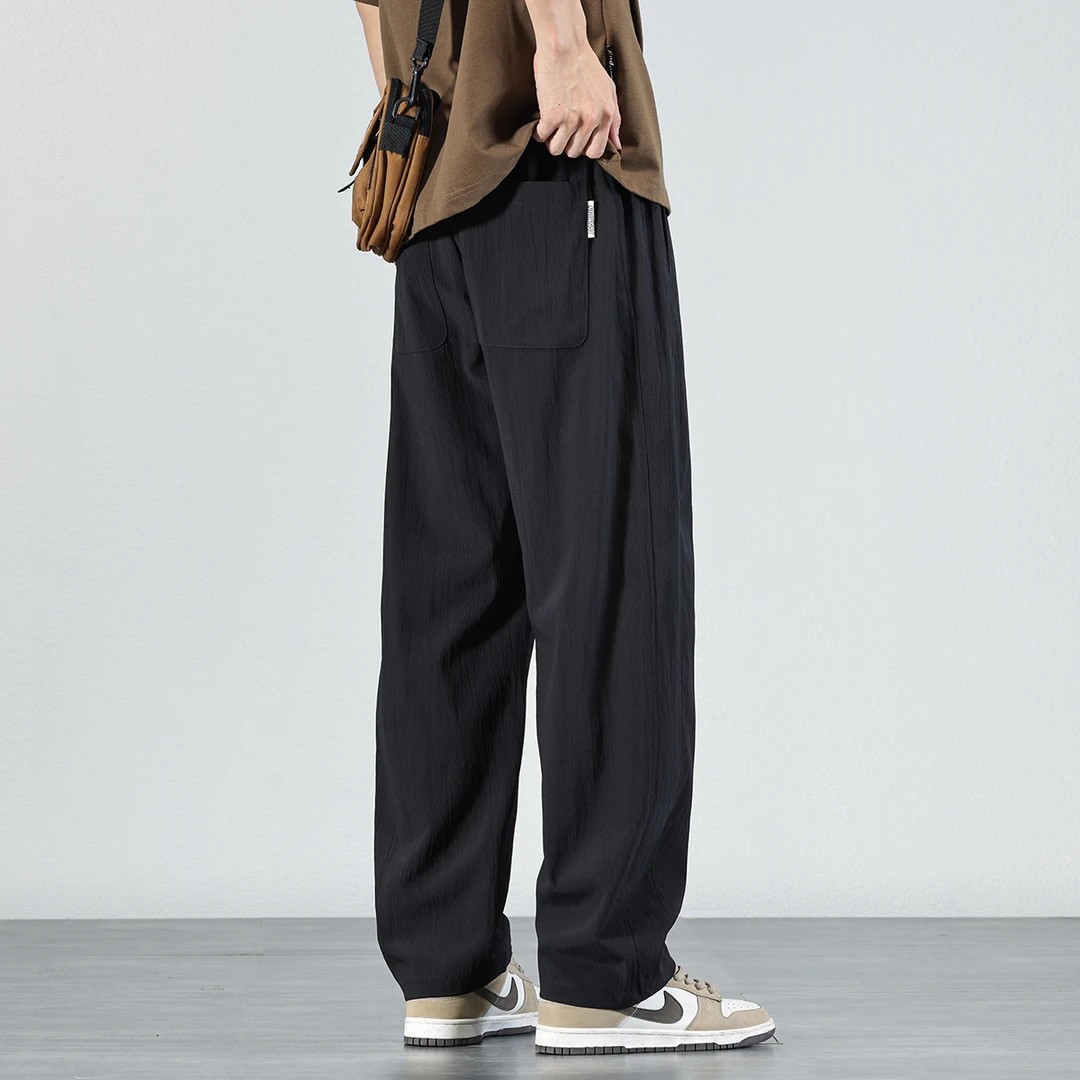 简约宽松潮流阔腿休闲裤男2025夏季凉感速干纯色冰丝垂感长裤男款