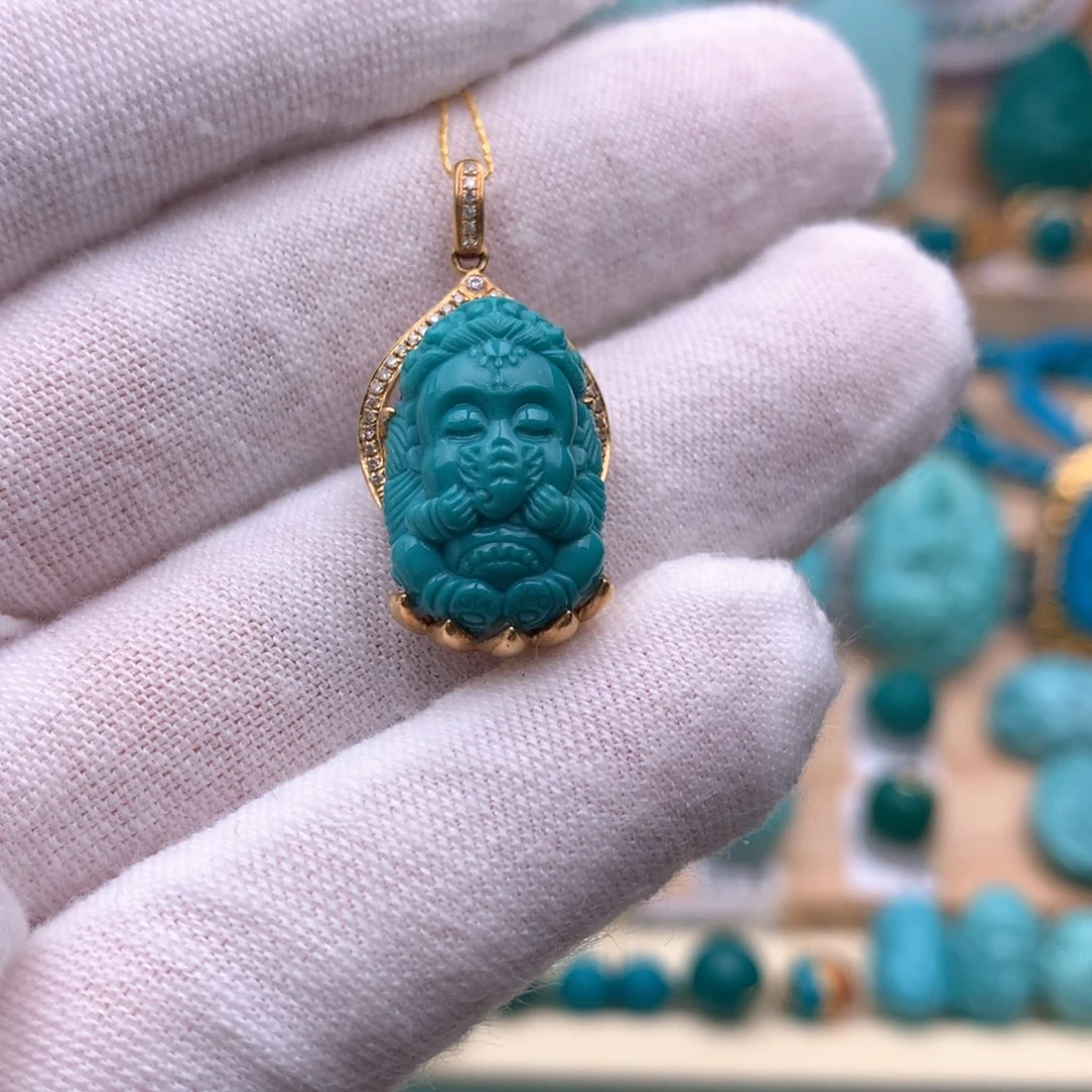 绿松石18K金镶嵌珠宝奇石