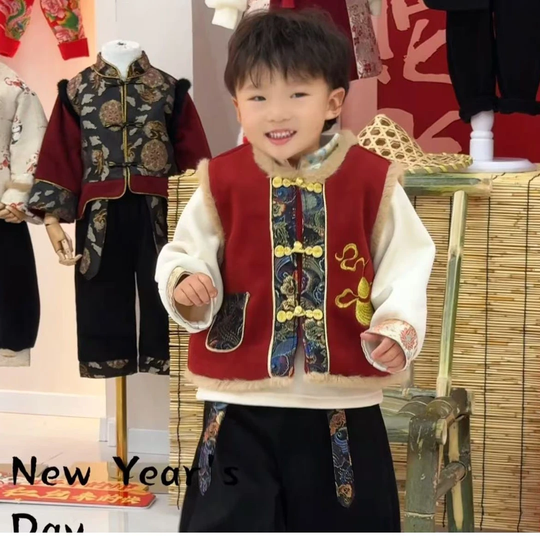 【福禄安康】2025新年款儿童拜年服福禄葫芦加棉国风套装88351.TD