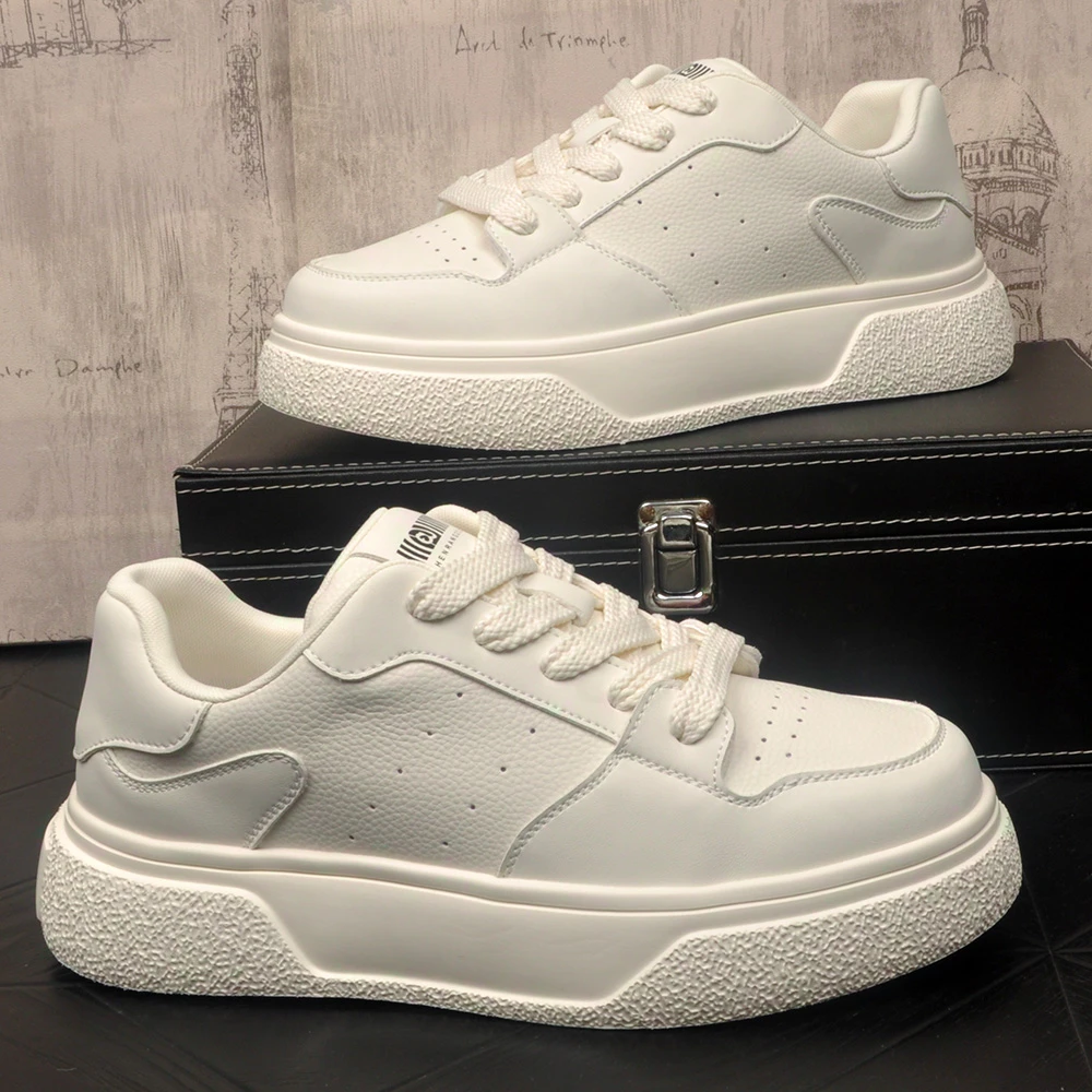 真皮牛皮男士秋季厚底青年休闲板鞋小白鞋运动休闲鞋轻奢学生鞋子