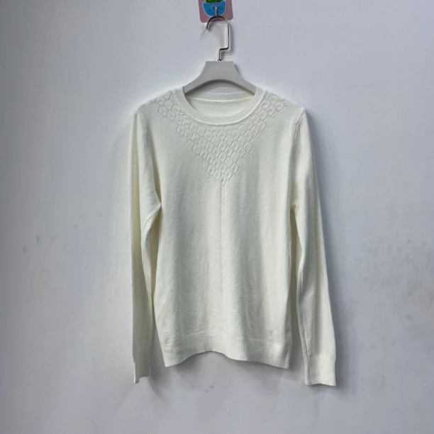 【名角服饰】【纯色提花毛衣】时尚百搭女士圆领套头长袖休闲针织毛衣