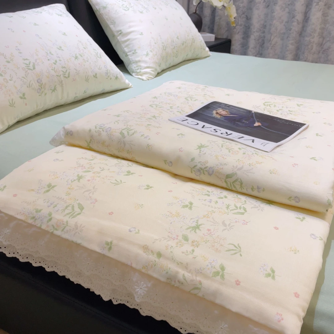 超柔软碎花全棉纱布夏被空调被四件套夏天纯棉双层纱大豆夏凉被