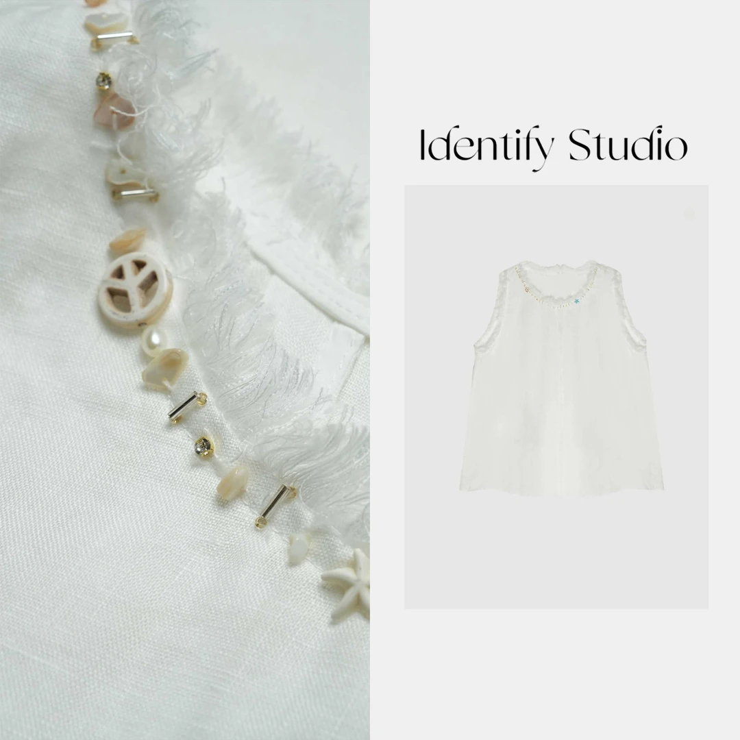 IDENTIFY"白宓"夏季新款休闲百搭领口钉珠流苏设计马甲25SS