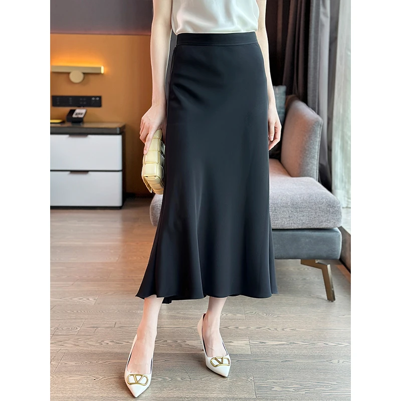 左左家 IC小禾高奢通勤~斜裁显瘦重绉真丝半身裙女春桑蚕丝鱼尾裙