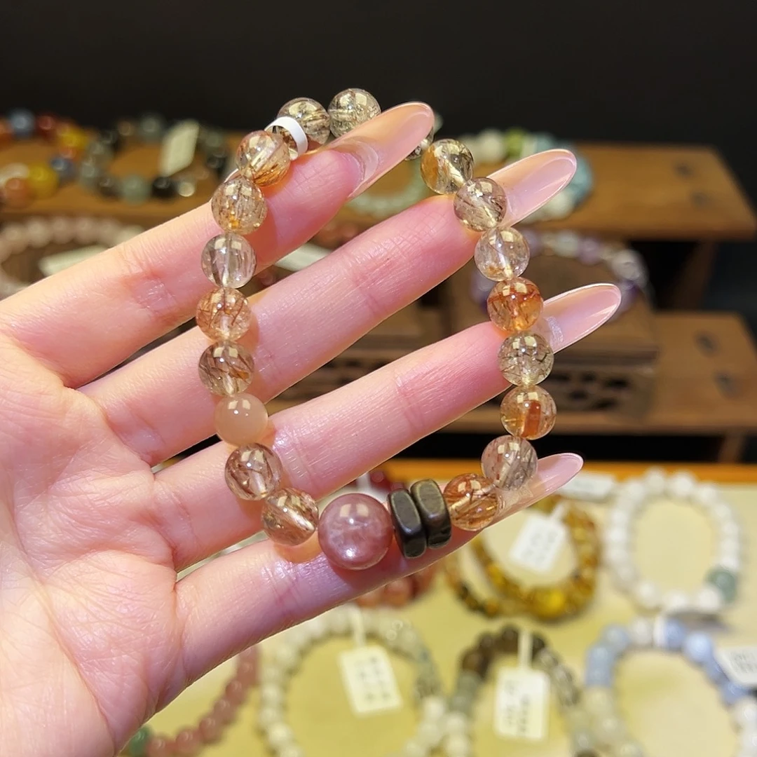 水晶手串银S925镀金镶嵌黑金超1607