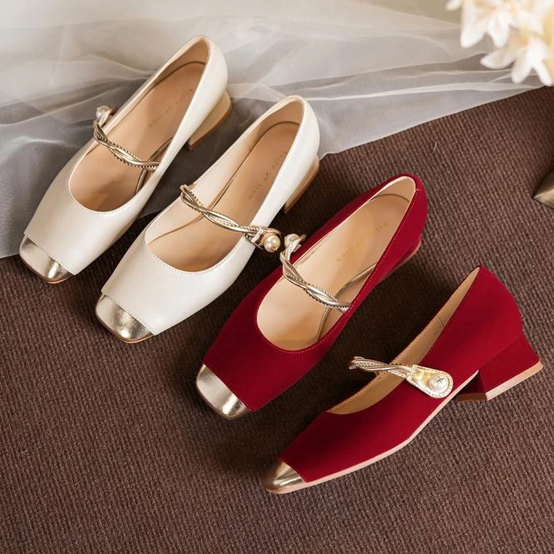 2025秋新款法式玛丽珍婚鞋新娘鞋晚晚单鞋女红色3公分小跟高跟鞋