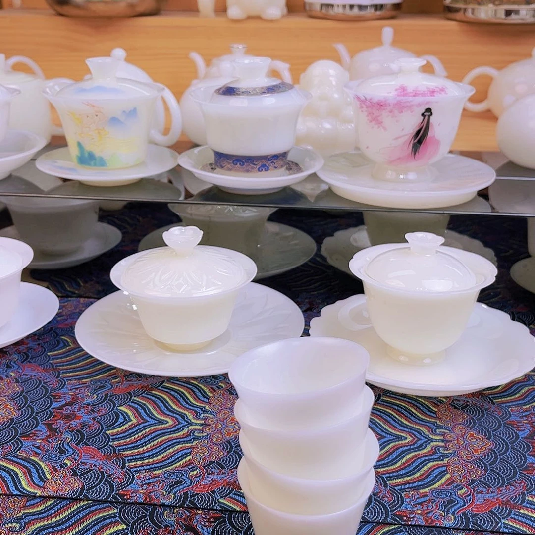 盖碗瓷璞玉瓷素烧客杯4个