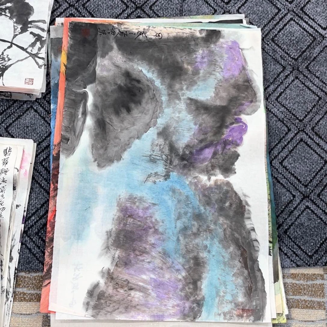 国画李君美老师山水四尺三开