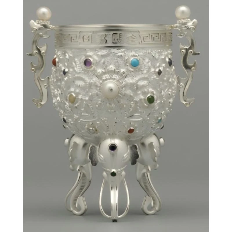 寸发标手作银錾刻嵌百宝金瓯永固杯-茶器-茶具-壶