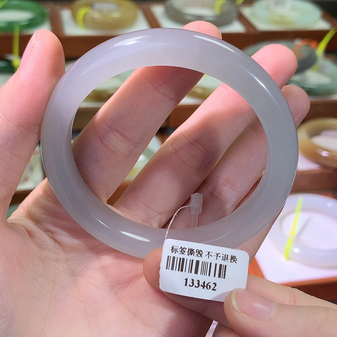 和田玉未镶嵌手镯56 冰紫