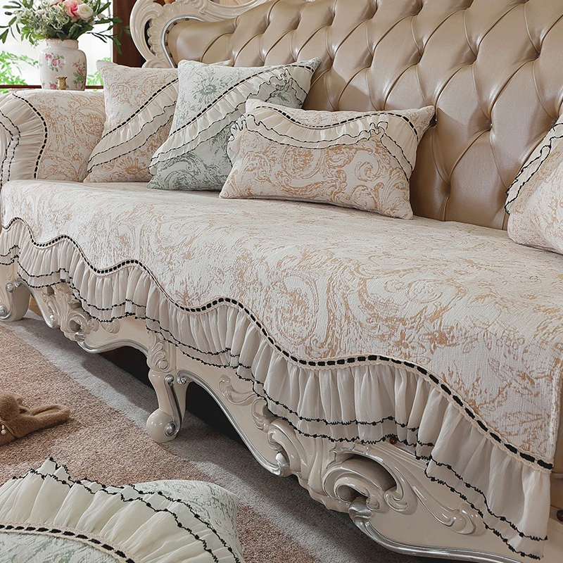 夜金鱼【赫莲娜】沙发垫异形裙边防滑欧式高档四季款皮沙发坐垫巾