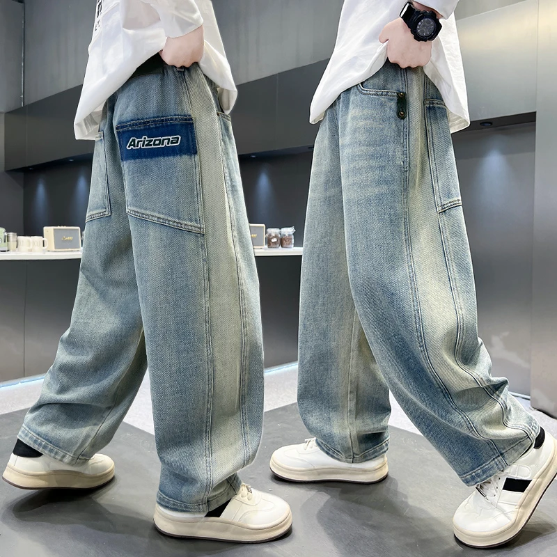 男童裤子春秋款2025新款中大童休闲裤宽松男孩春装痞帅儿童牛仔裤