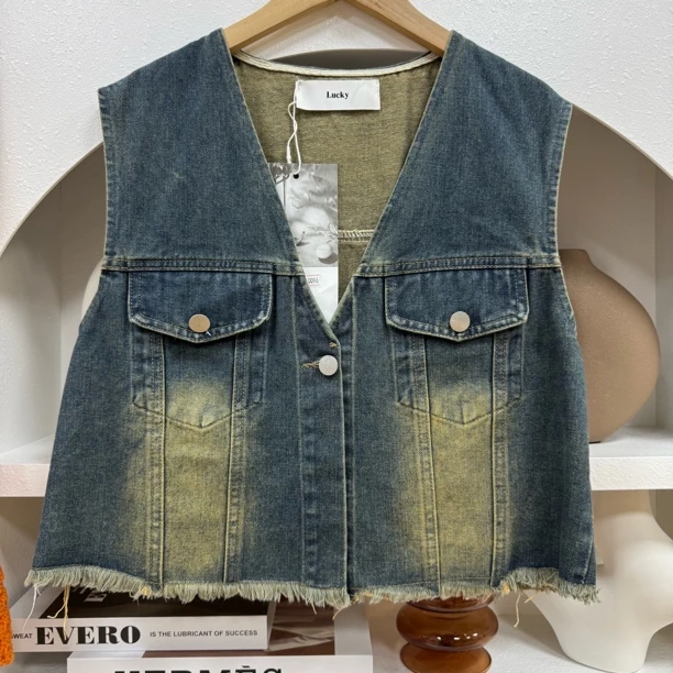 375 北欧风时尚复古港风百搭设计款牛仔马夹