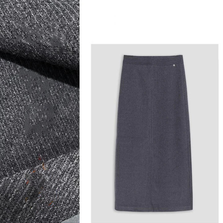 【LIANG】流行简约精致显瘦直筒裙冬季新款纯色百搭毛呢加厚半身裙