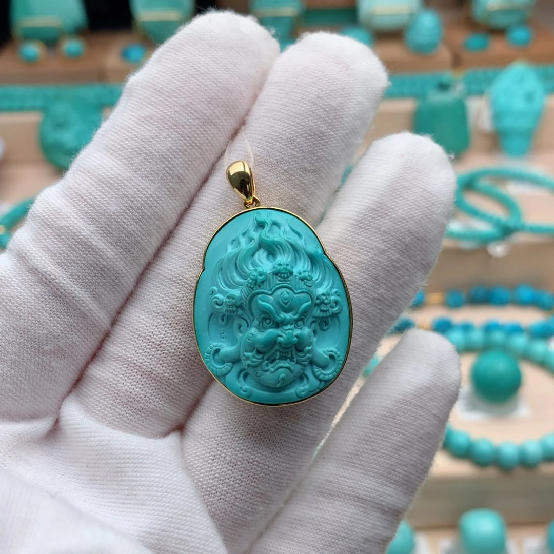 绿松石18K金镶嵌珠宝奇石22.8mm