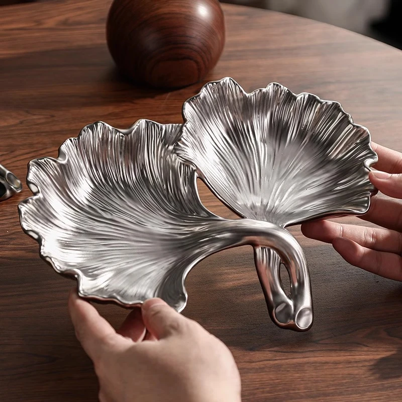 银杏叶轻奢果盘客厅茶几家用零食摆放盘高端精致糖果干果盘水果盘