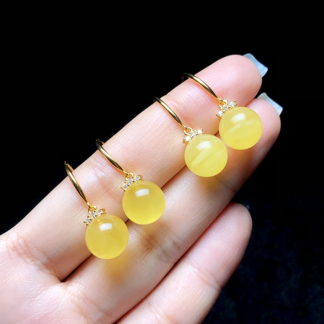 【云上】S925银镶嵌蜜蜡耳环-多样性发其一-10mm-DS03186（甄选）