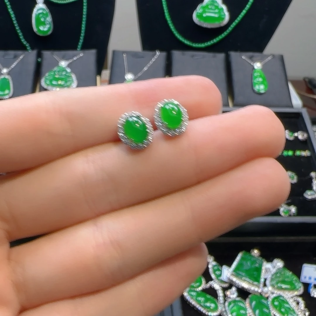 翡翠银S925镶嵌耳饰