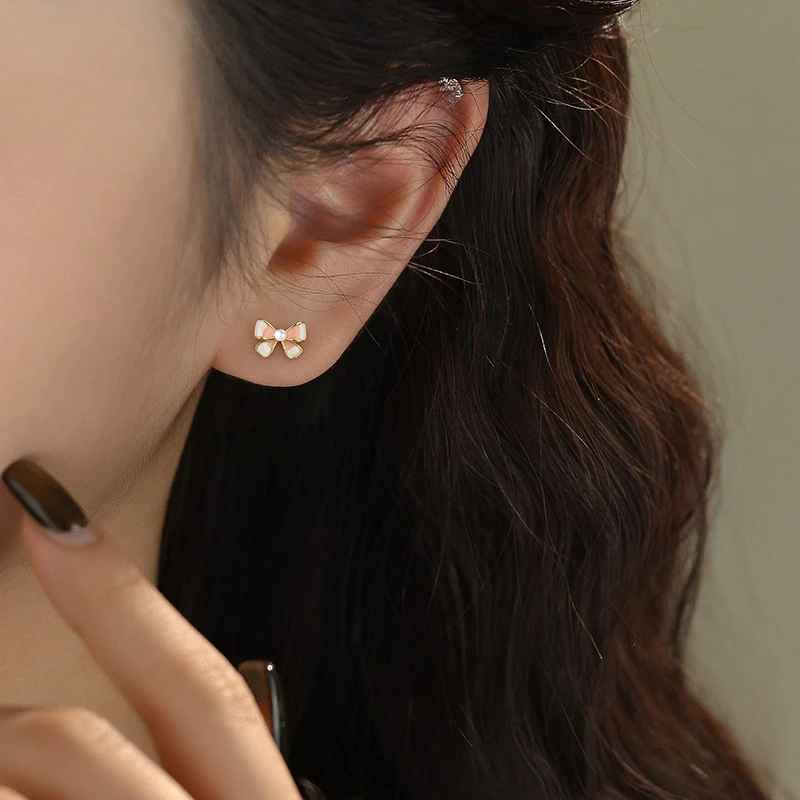 足银耳饰 S999足银蝴蝶结耳钉女甜美可爱养耳洞耳环小众设计