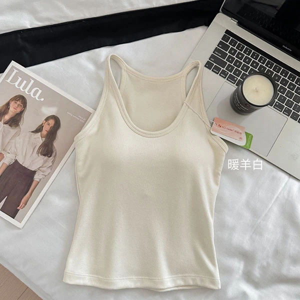 【纳米绒V领背心】秋冬保暖弹力磨毛亲肤美背带胸垫吊带打底L005