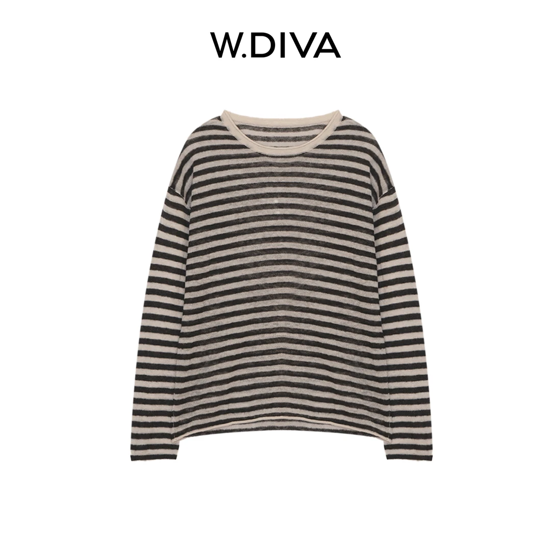 W.Diva【晨间条纹】意大利超细羊驼毛针织衫横条慵懒风女53Z282539