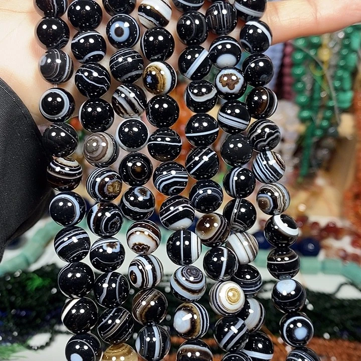 玛瑙/玉髓未镶嵌珠宝半成品缠丝玛瑙卡10mm一条