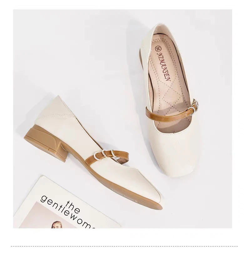 时尚百搭软底低跟奶奶鞋女款平底豆豆鞋春夏适用