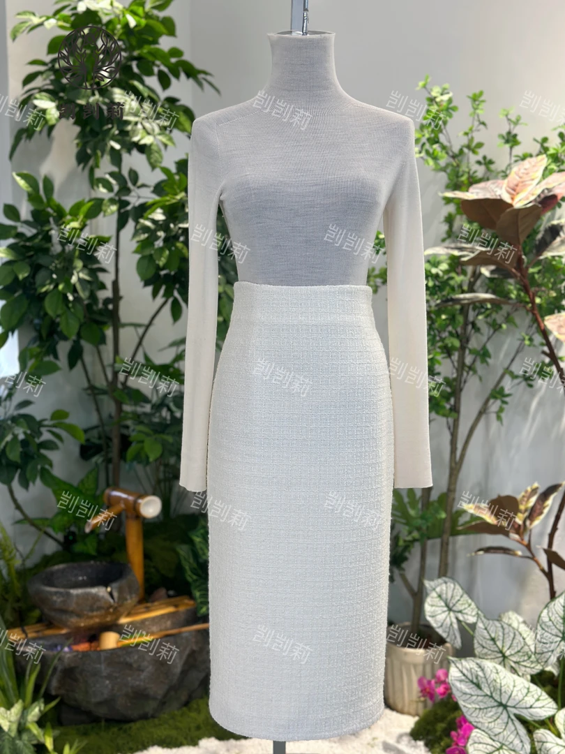 剀剀莉 早春新款（赫本）白色时尚百搭轻奢小香风半身裙（0-25度