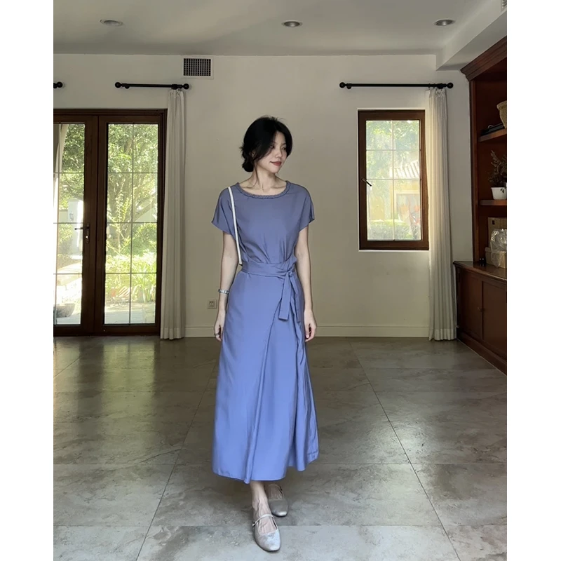 郭九九呢 100%天丝气质简约假两件绑带收腰显瘦连衣裙 G925Q10471