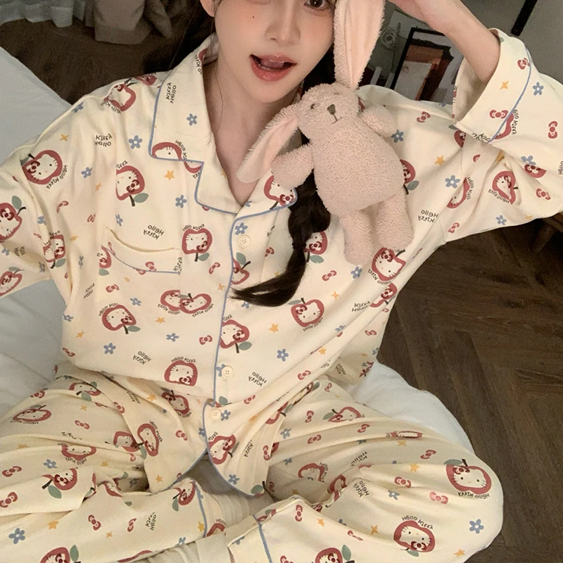 睡衣女款长袖长裤ins风韩系可爱卡通可外穿高颜值春秋款家居服冬