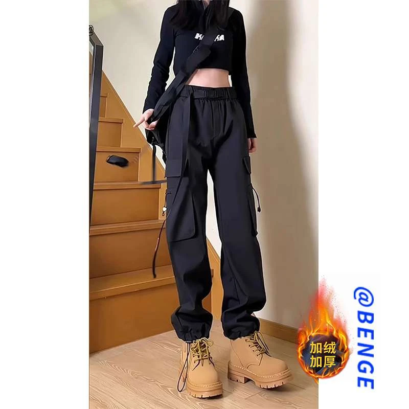 黑色工装裤女2025新款秋冬加绒加厚三防冲锋裤子小个子户外登山裤