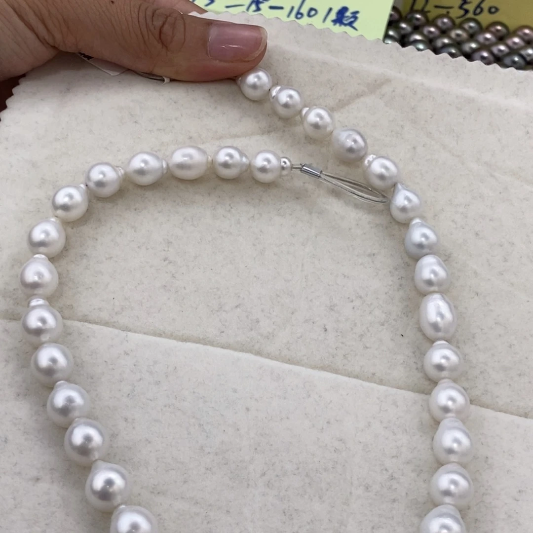 颈饰银S925镶嵌海水珍珠澳白巴洛克串链8.8-10m
