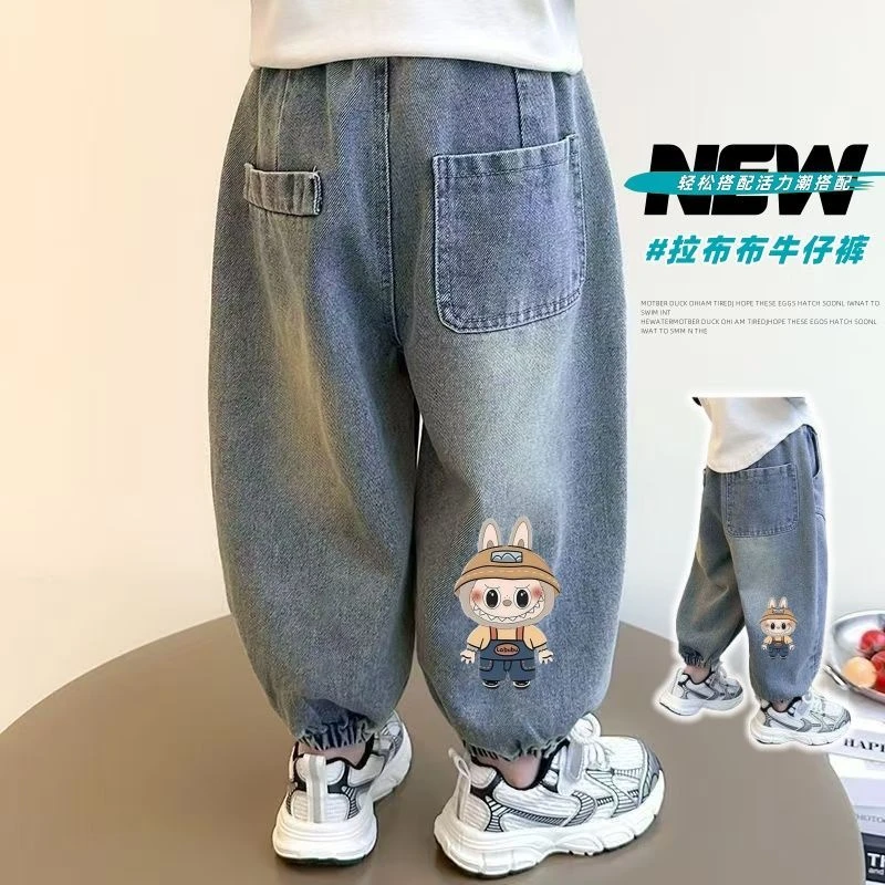 卡通印花牛仔裤2025秋季新款男女童儿童宝宝宽松韩版休闲牛仔裤