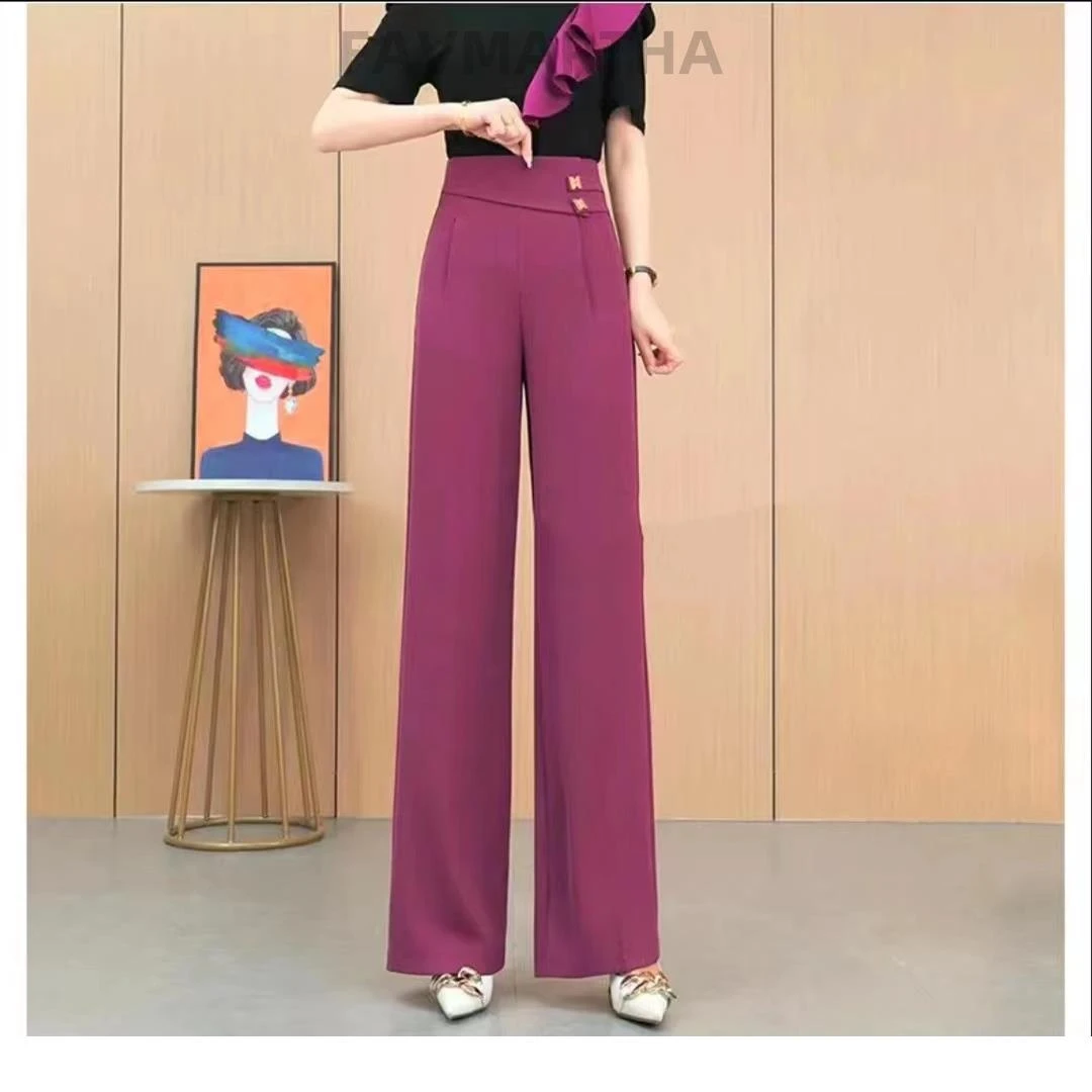 高腰夏季垂感阔腿裤女2025新款西装裤宽松显瘦直筒休闲女长裤