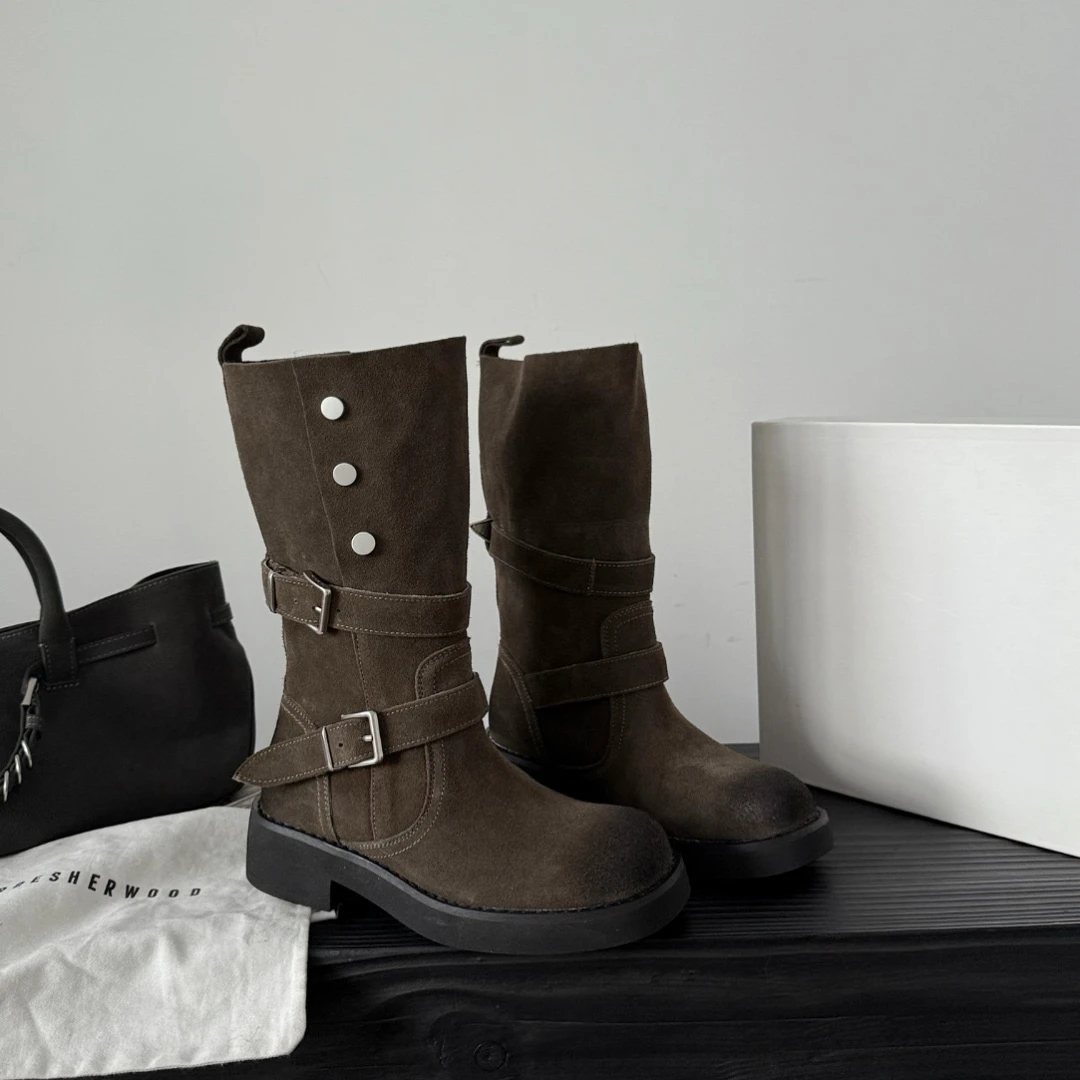 秋季防滑侧拉链朋克风透气马丁靴长筒秋冬靴子厚底