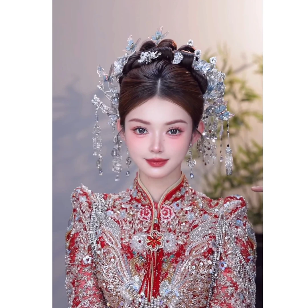 「慕容雪」新中式蓝色系新娘头饰减龄百搭头饰0047（透明盒装）