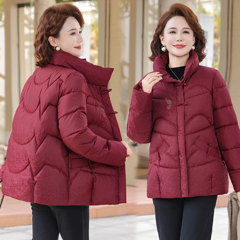 时尚妈妈装立领保暖棉衣防寒中老年女装国风厚棉袄冬季短款棉服