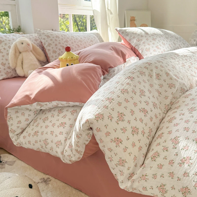 春夏小碎花床上四件套非100全棉纯棉被套学生宿舍单人床单三件套