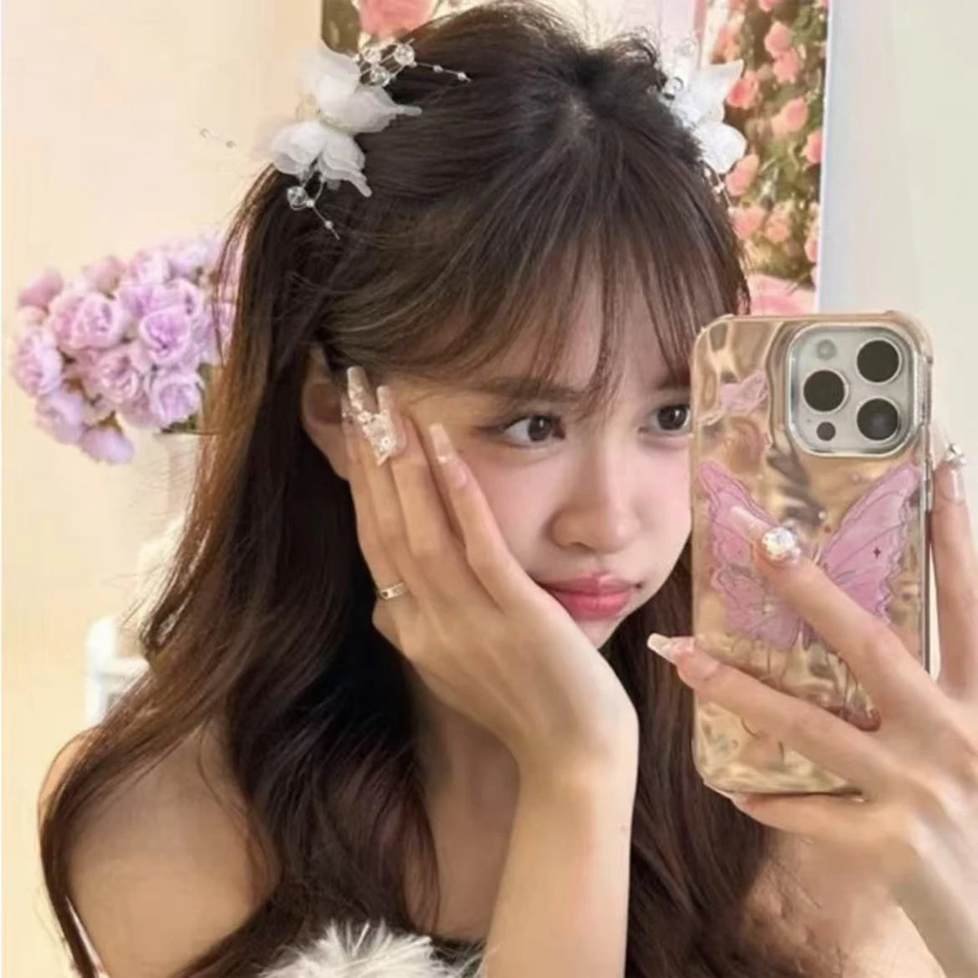 发夹女蝴蝶泡泡小抓夹女小众设计侧边刘海夹后脑勺气质半扎发头饰