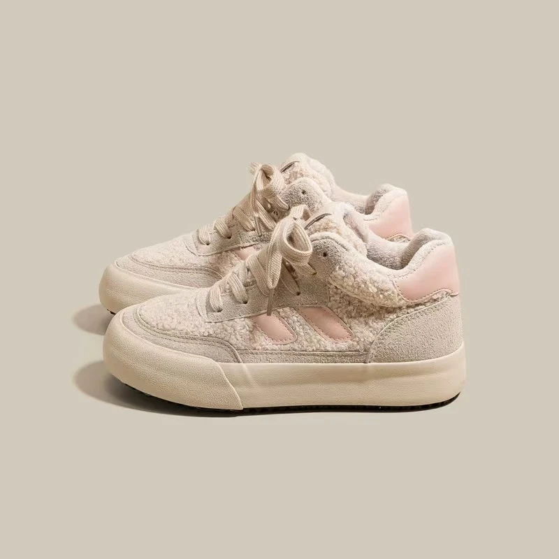 H1253 加绒美拉德高帮鞋板鞋女2025新款休闲棉鞋时尚百搭厚底女鞋