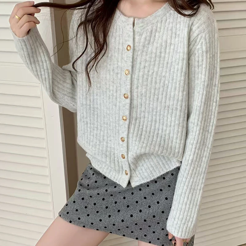 韩系短款气质针织开衫女春秋软糯慵懒休闲毛衣外套上衣8102