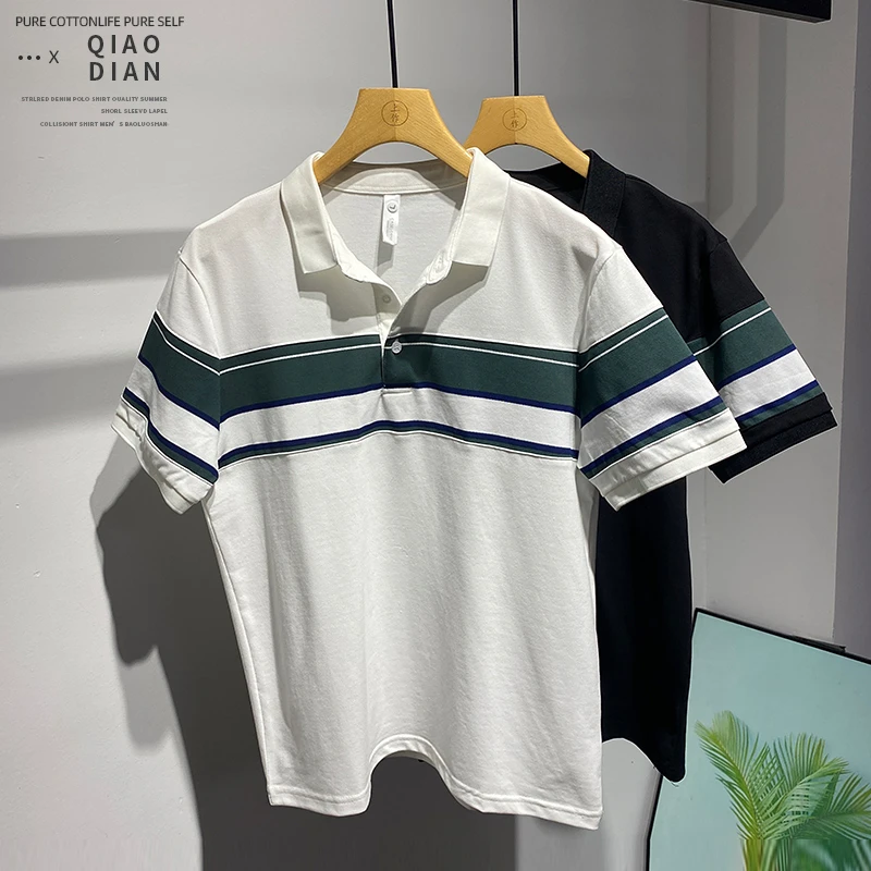 拼色百搭时尚潮流风设计个性翻领上衣夏季男士休闲帅气短袖Polo衫