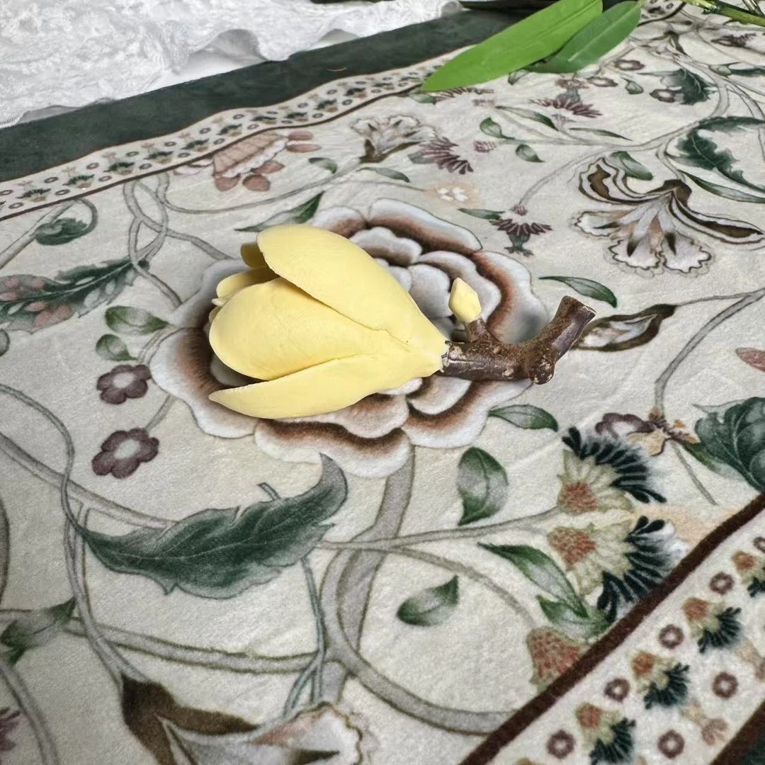 复古陶瓷香插香座黄色木兰花手工捏制瓷花